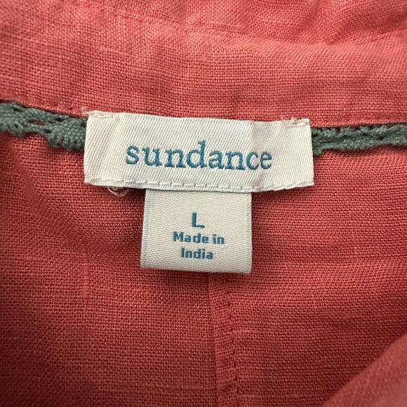 Sundance 100% Linen Shirt Button Up Collared Short Sleeve Coral Women’s Large - Picture 12 of 13